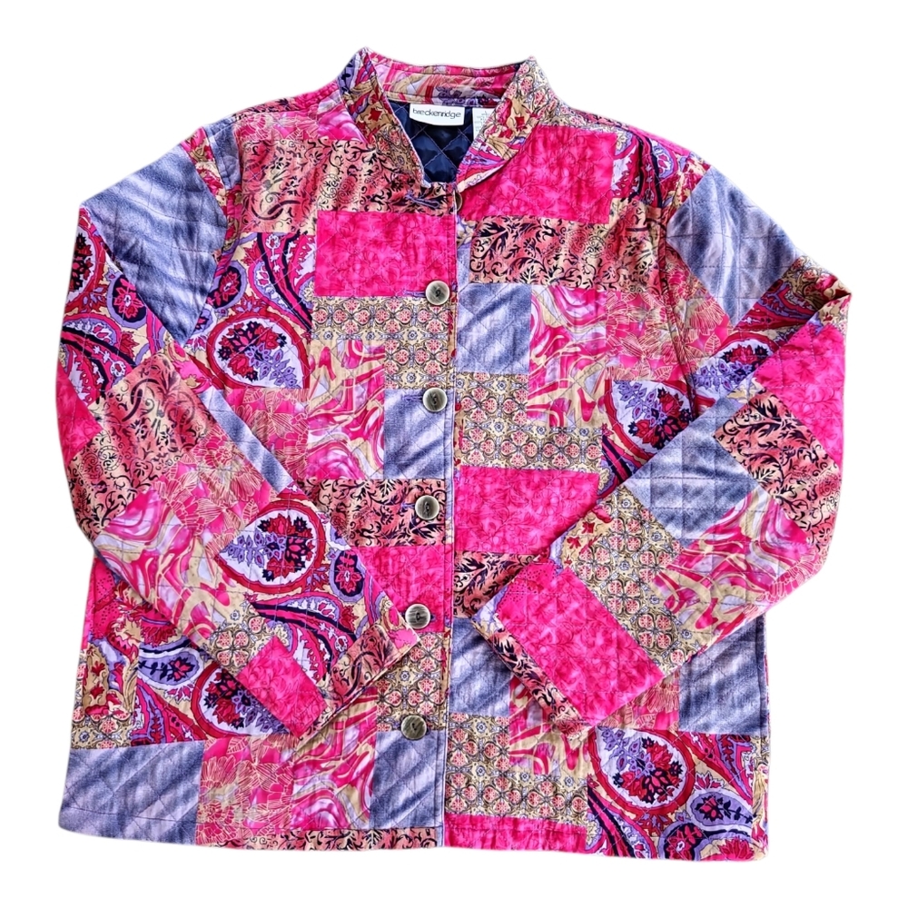 Vintage 90s Quilted Patchwork Jacket Size Large Cottagecore Boho Granny Whimsy